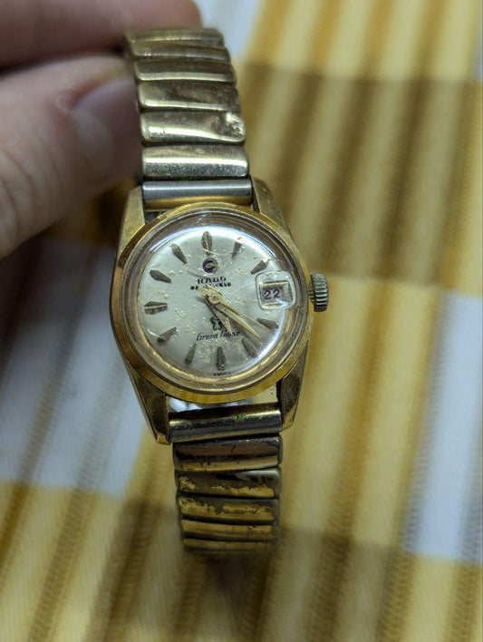Vintage Pre-Owned Rado Green Horse Automatic Ladies Watch Swiss 17 Jewels Gold Tone Date Wrist Watch 22mm Working Retro Watch