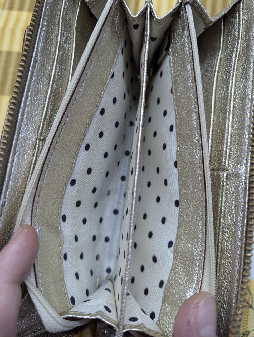 Kate Spade New York Metallic Gold Leather Wallet Zip Around Long Wallet Designer Womens Wallet Pre Owned Authentic