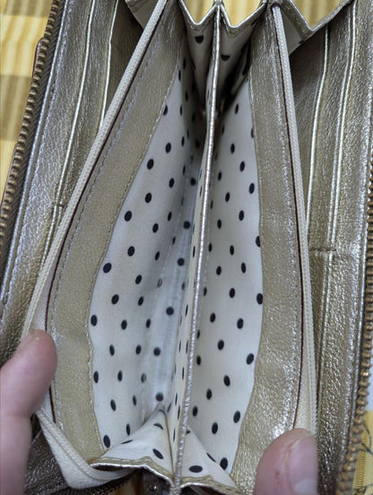 Kate Spade New York Metallic Gold Leather Wallet Zip Around Long Wallet Designer Womens Wallet Pre Owned Authentic