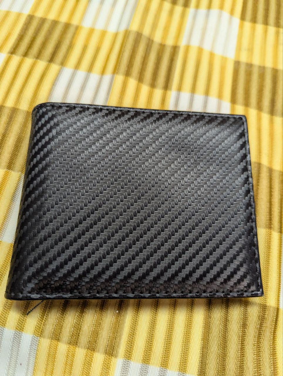 Pre-Owned Trifold Wallet With Coin Case , Black Carbon/ Genuine Leather