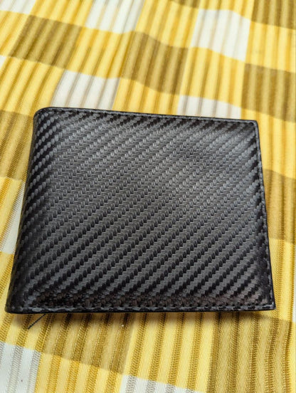 Pre-Owned Trifold Wallet With Coin Case , Black Carbon/ Genuine Leather