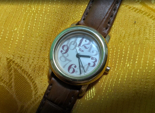 Riki Alba 1N01 KD90 Ladies Watch 24mm Japanese Quartz Watch Maruman Leather Strap Designer Vintage Pre-Owned Watch