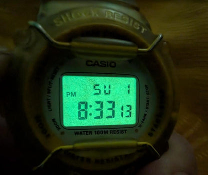 RARE Vintage Pre-Owned Casio Baby-G BG-301 Digital Watch Yellow Transparent Resin Strap Shock Resistant 100M Water Women.New Battery Case40mm