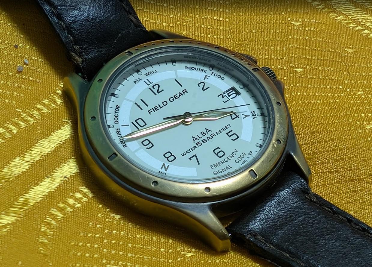 Vintage Pre-Owned Alba Field Gear Y142-6020 Watch Military Style Analog 35mm Case Leather Strap 5BAR Japan Quartz Classic .New Battery