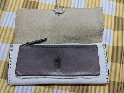 Handmade Lumiere Leather Long Wallet Ivory Brown Minimalist Wallet Genuine Leather Womens Wallet Pre Owned Artisan Made
