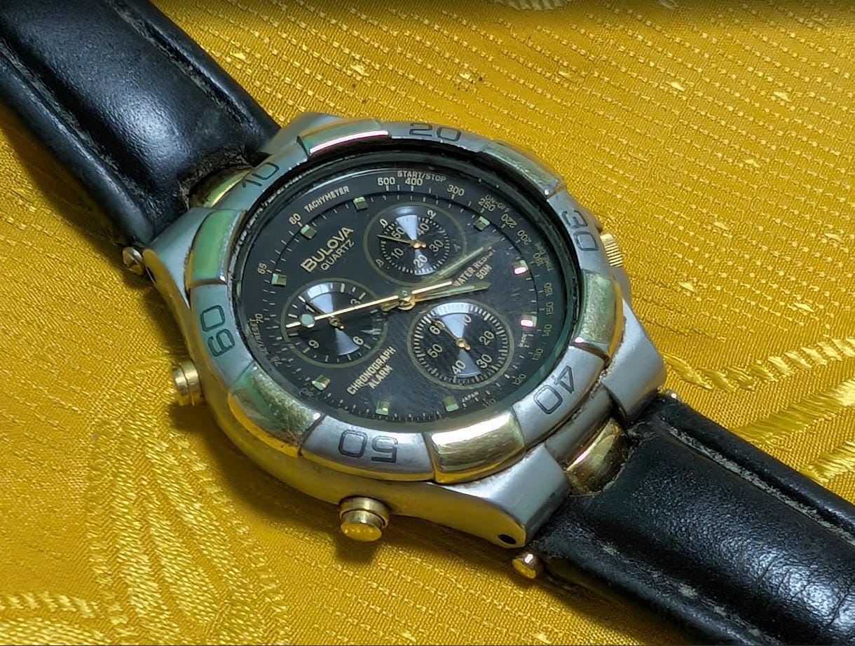 RARE Vintage Pre-Owned Bulova Quartz Chronograph Alarm Cal 3531 12 Jewels Japan 40mm Watch New Battery Working Video