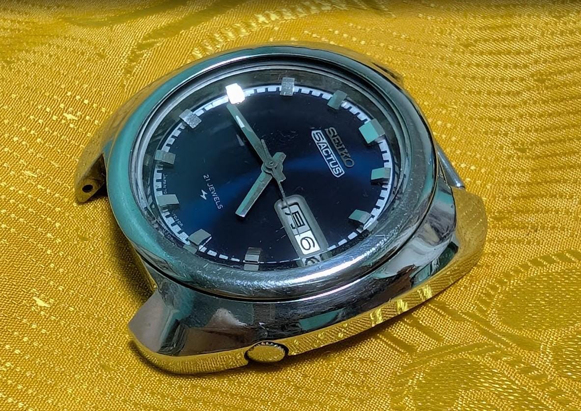 Pre-Owned Rare Seiko 5 Actus 7019-7010 Automatic 21 Jewels JDM Blue Dial Barrel Case 41mm Working