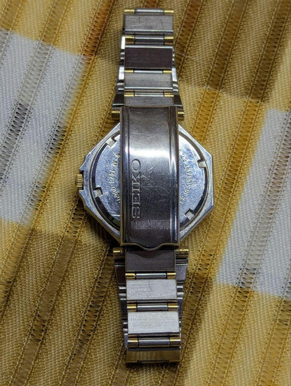 Vintage Pre-Owned Seiko Silver Wave 1428-0060 Quartz Watch Two Tone Bracelet Japan Dress Watch Mens Retro Wrist Watch Working