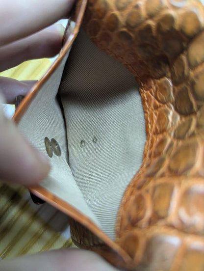 COCOCELUX GOLD Leather Wallet Crocodile Embossed Brown Compact Bifold Wallet with Snap Closure, Japanese Brand, Used