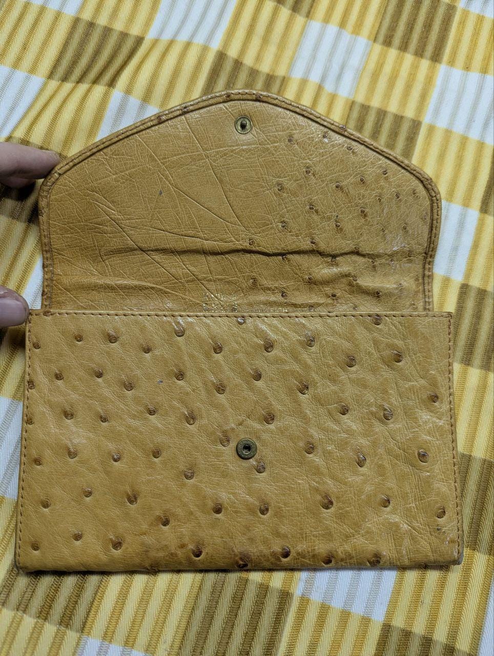 Vintage Pre-Owned Ostrich Leather Wallet Brown Long Wallet Italian Leather Wallet Envelope Wallet Womens Wallet