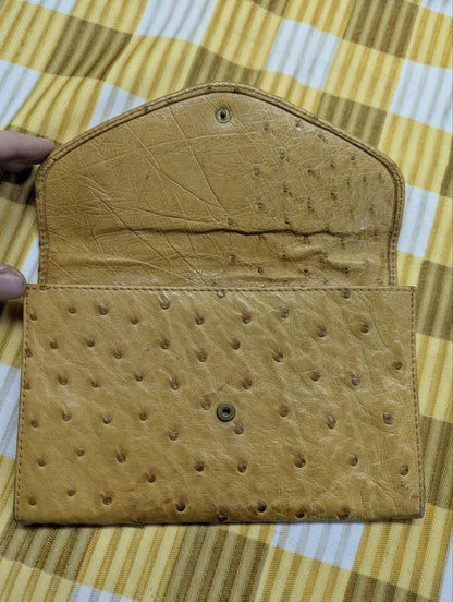 Vintage Pre-Owned Ostrich Leather Wallet Brown Long Wallet Italian Leather Wallet Envelope Wallet Womens Wallet