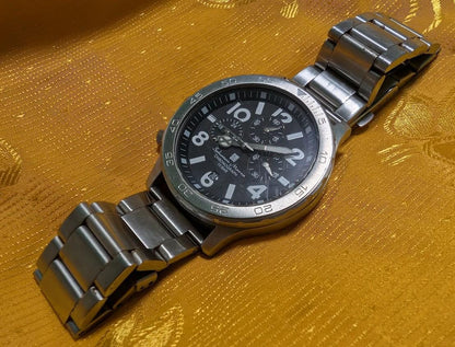 Rare Vintage Pre-Owned Salvatore Marra Chronograph Watch Stainless Steel 45mm Large Case Sport Mens Quartz Wristwatch Date Display Case 45mm