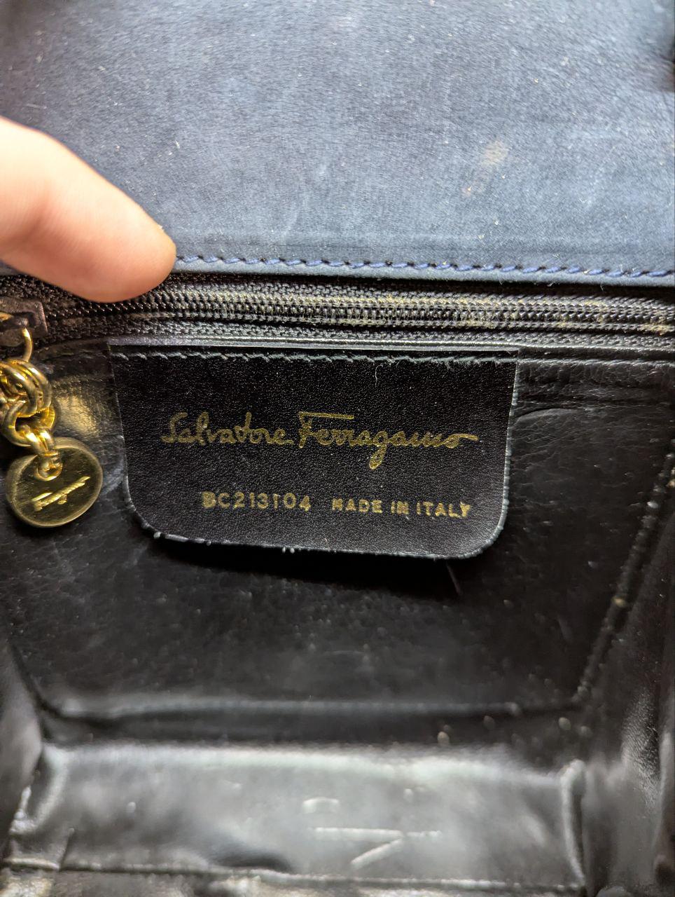 Salvatore Ferragamo Mini Shoulder Bag Black Suede Leather Crossbody Bag Vintage Pre-Owned Designer Bag Made In Italy