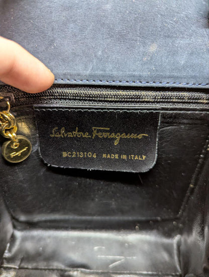 Salvatore Ferragamo Mini Shoulder Bag Black Suede Leather Crossbody Bag Vintage Pre-Owned Designer Bag Made In Italy