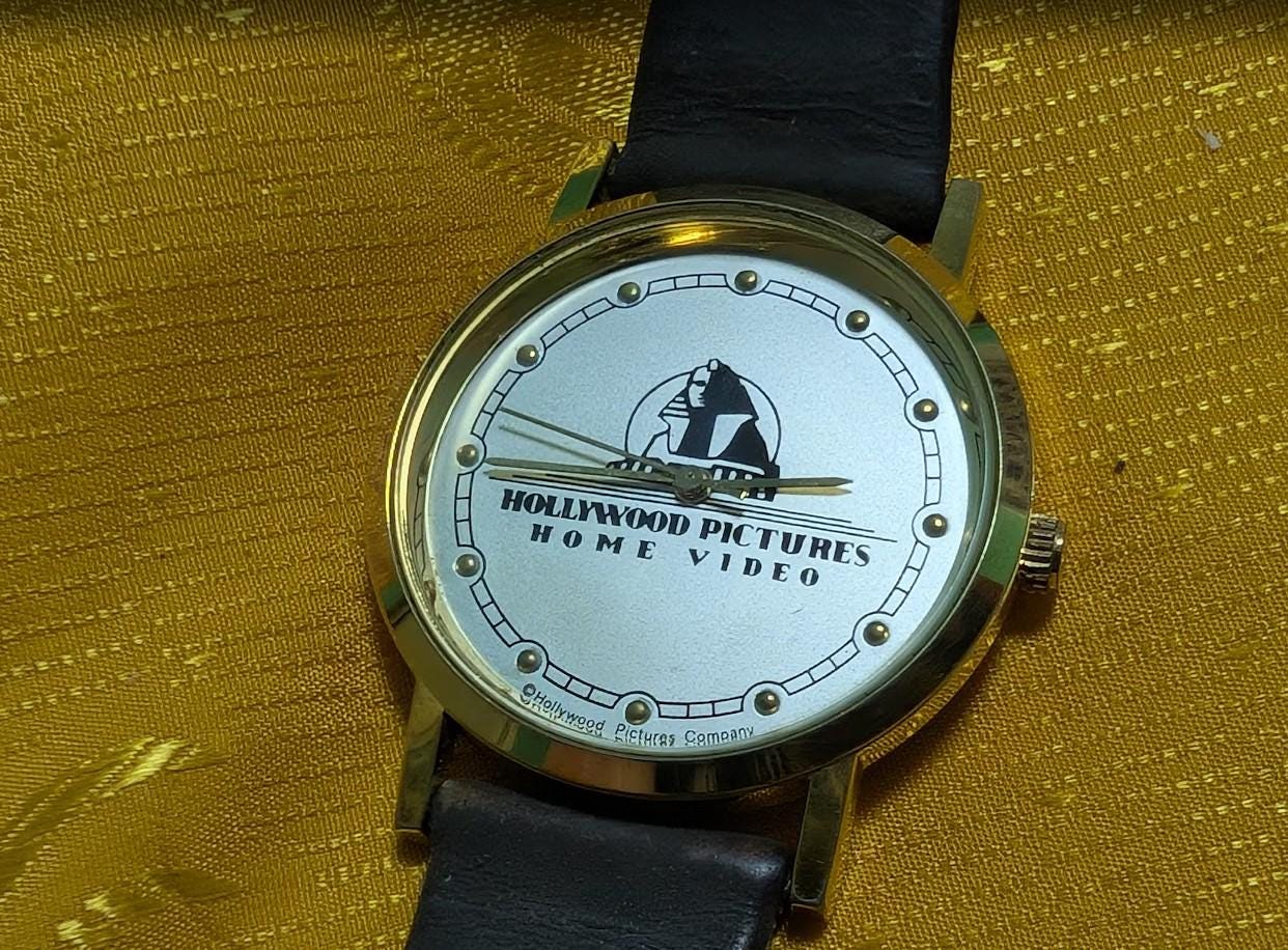 Rare Vintage Pre-Owned Hollywood Pictures Home Video Watch Rare Collectible Quartz 35mm Case Leather Strap Movie Promo Design Classic .New Battery
