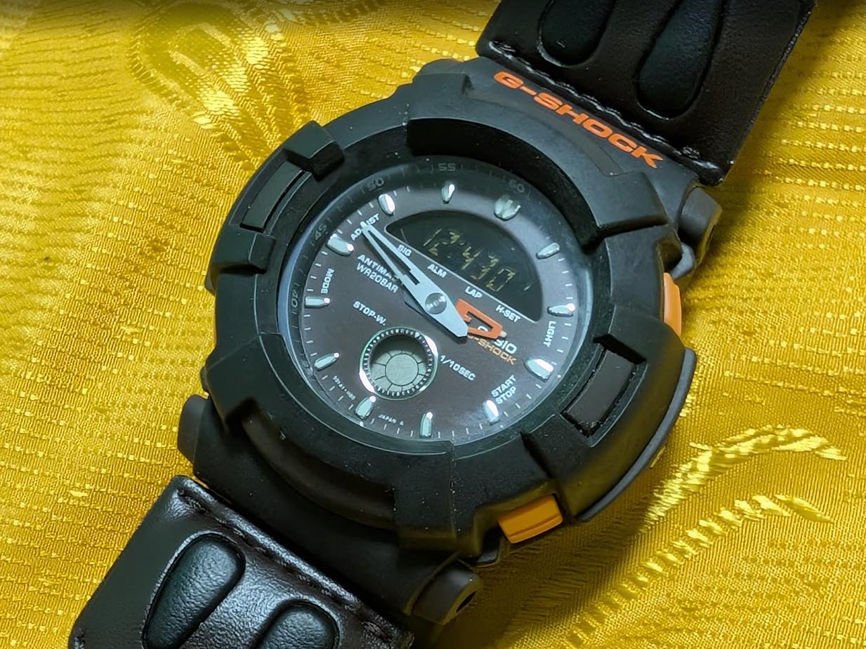 Rare Casio G-Shock AW-510 vintage Pre-Owned analog digital watch leather strap working, Case 46mm