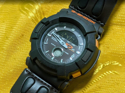 Rare Casio G-Shock AW-510 vintage Pre-Owned analog digital watch leather strap working, Case 46mm
