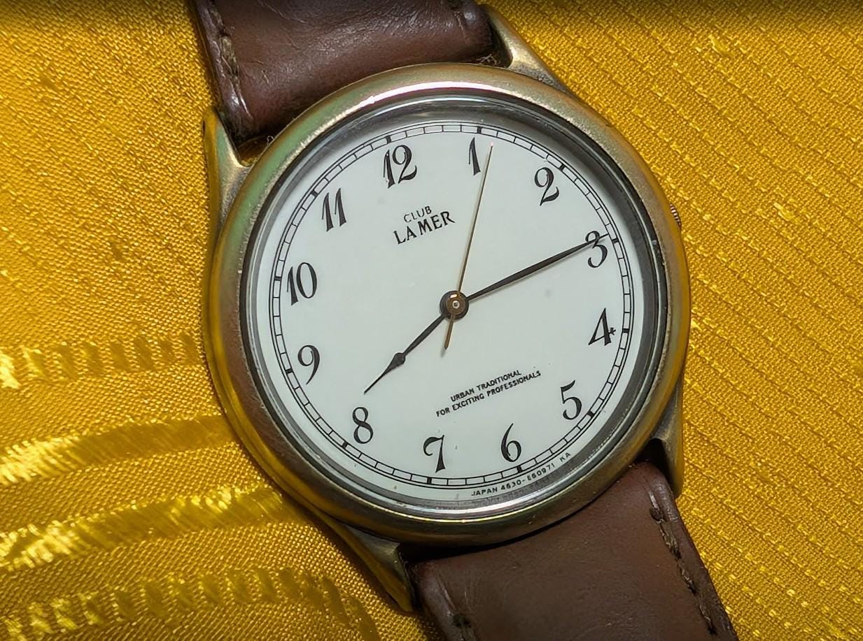 Citizen Club La Mer Quartz Watch 33mm Vintage Pre-Owned Japan White Dial Arabic Numerals Leather Strap Classic Dress Watch
