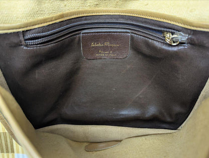 Authentic Vintage Pre-Owned Salvatore Ferragamo Canvas & Leather Shoulder Bag • Made in Italy • Classic Crossbody Purse
