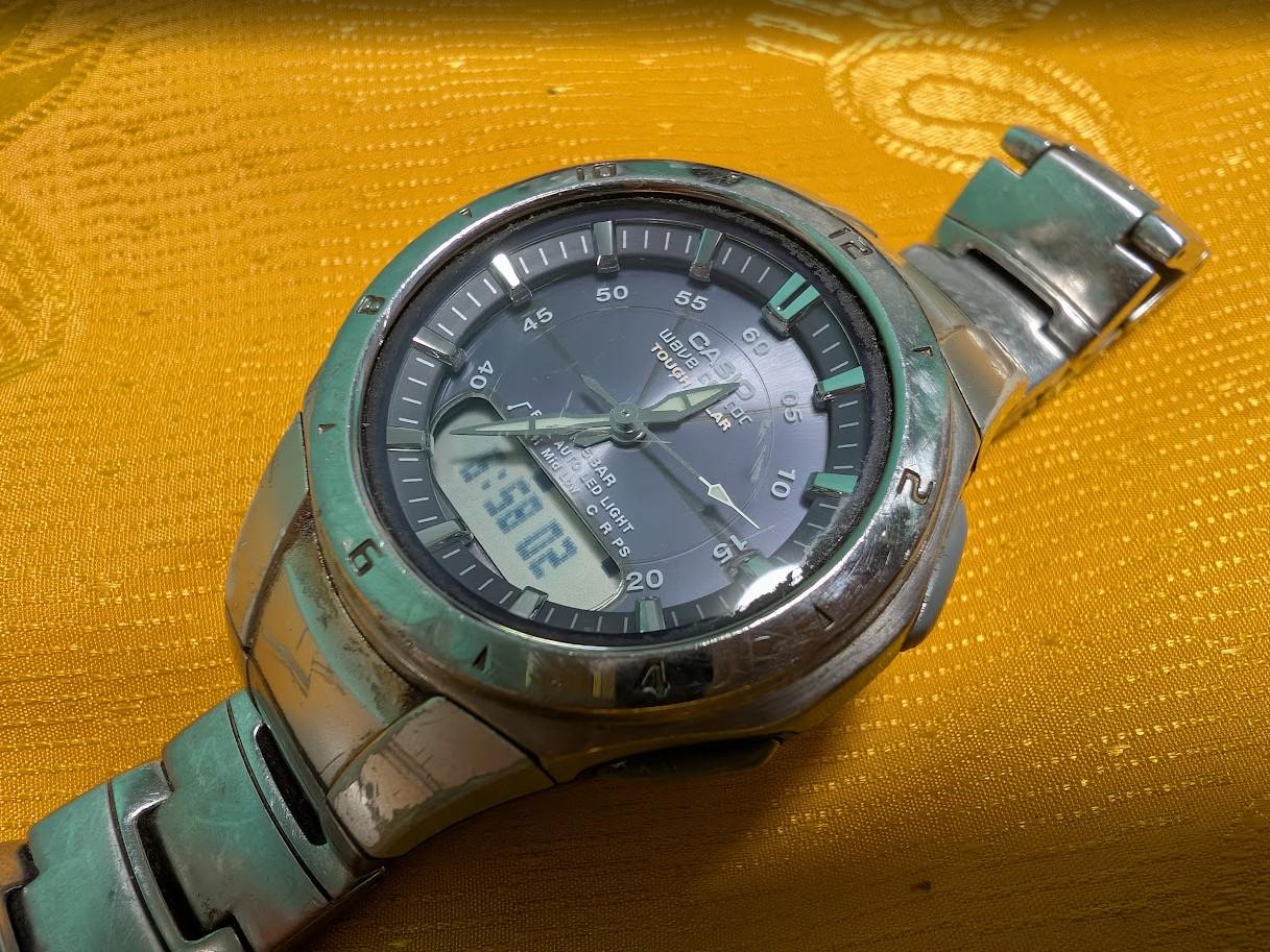 Vintage Pre-Owned Casio Wave Ceptor WVA-400J Tough Solar Ana-Digi Watch 40mm Japan Working