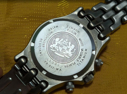 Vintage Pre-Owned Elgin FK-617-MA Titanium Chronograph Watch Green Dial 200M 37mm Rare 1990s Quartz Wristwatch