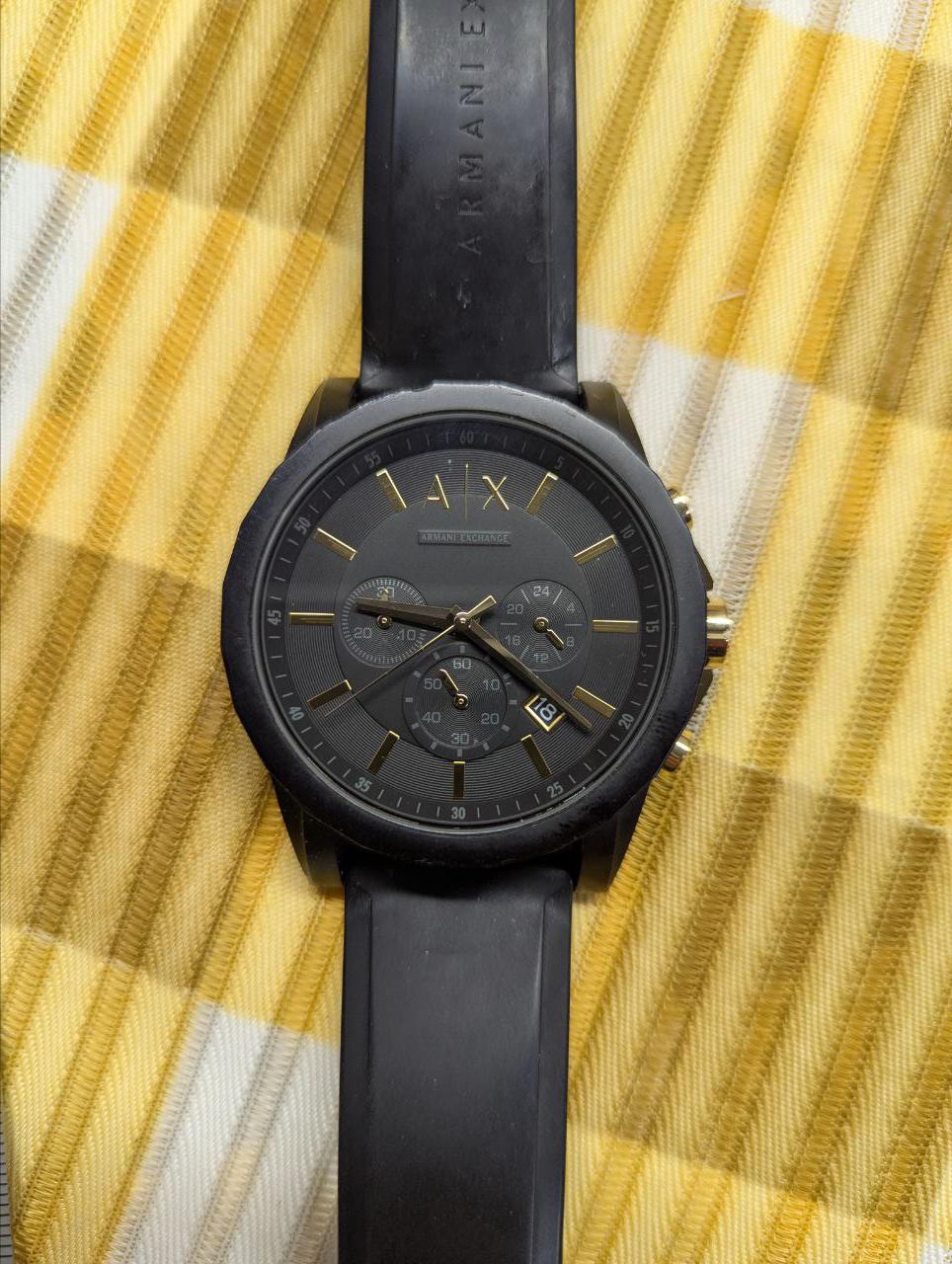 Pre-Owned Armani Exchange AX7105 Chronograph Watch Black Gold A|X Mens 3 ATM Stainless Steel Back