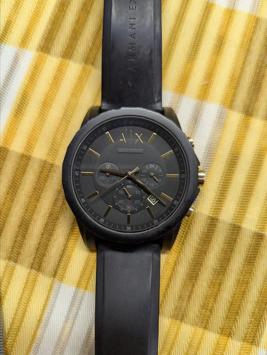 Pre-Owned Armani Exchange AX7105 Chronograph Watch Black Gold A|X Mens 3 ATM Stainless Steel Back