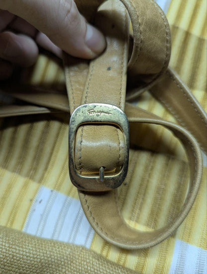 Authentic Vintage Pre-Owned Salvatore Ferragamo Canvas & Leather Shoulder Bag • Made in Italy • Classic Crossbody Purse