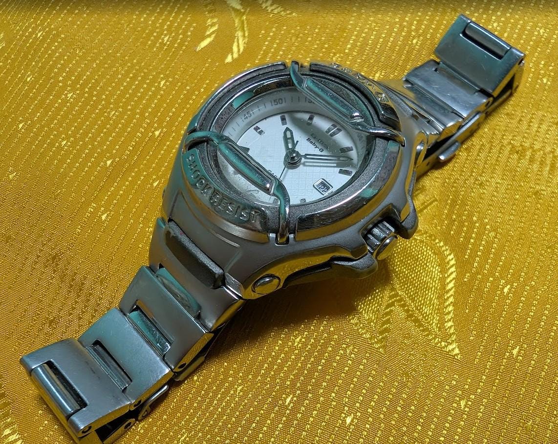 Vintage Pre-Owned Casio Baby-G MSG-550LV Premium G-ms Shock Resist 42mm Silver Steel Watch Working Y2K Rare