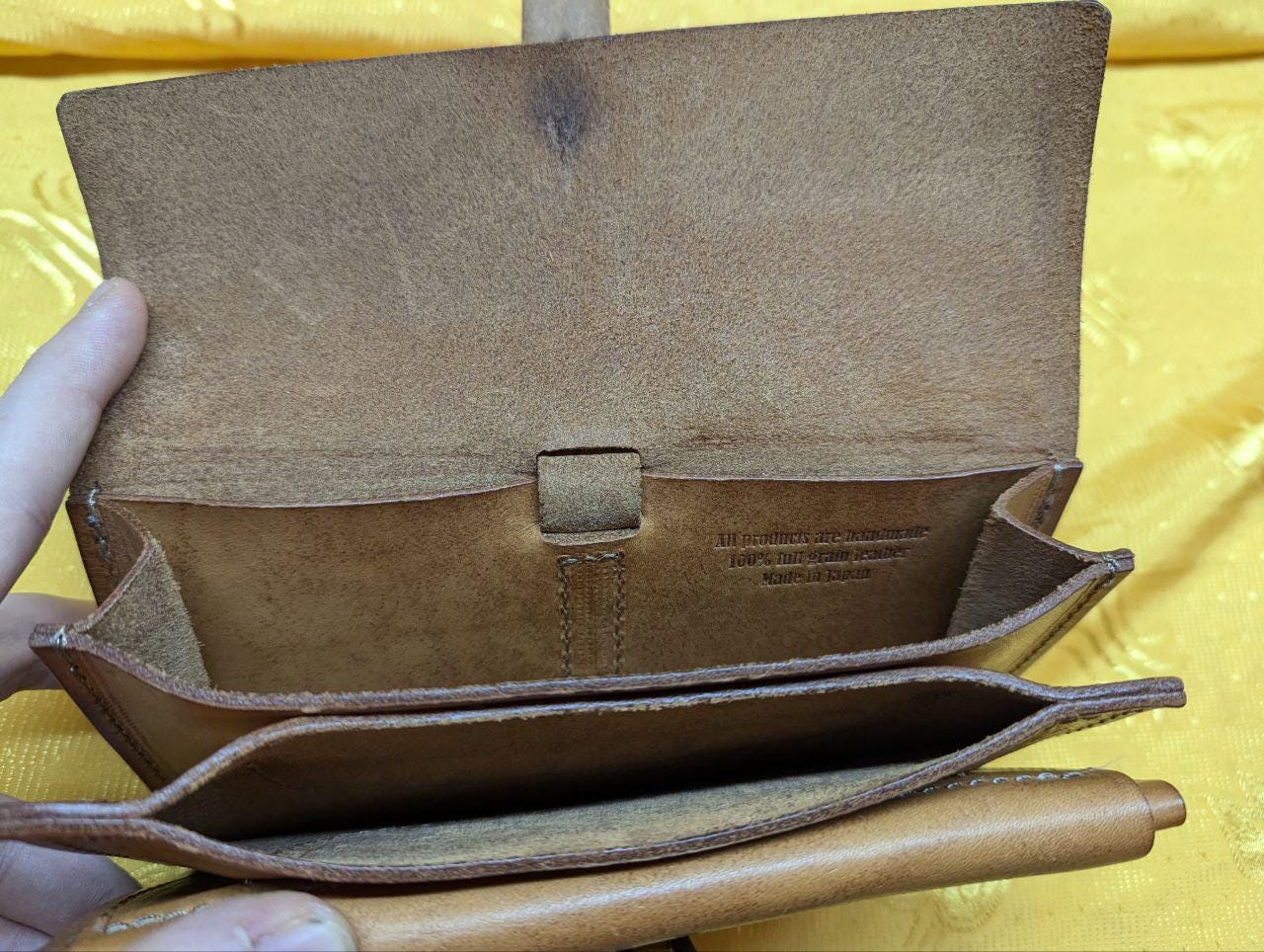 Pre-Owned Ivory Full Grain Leather Long Wallet Men's Handmade Japan