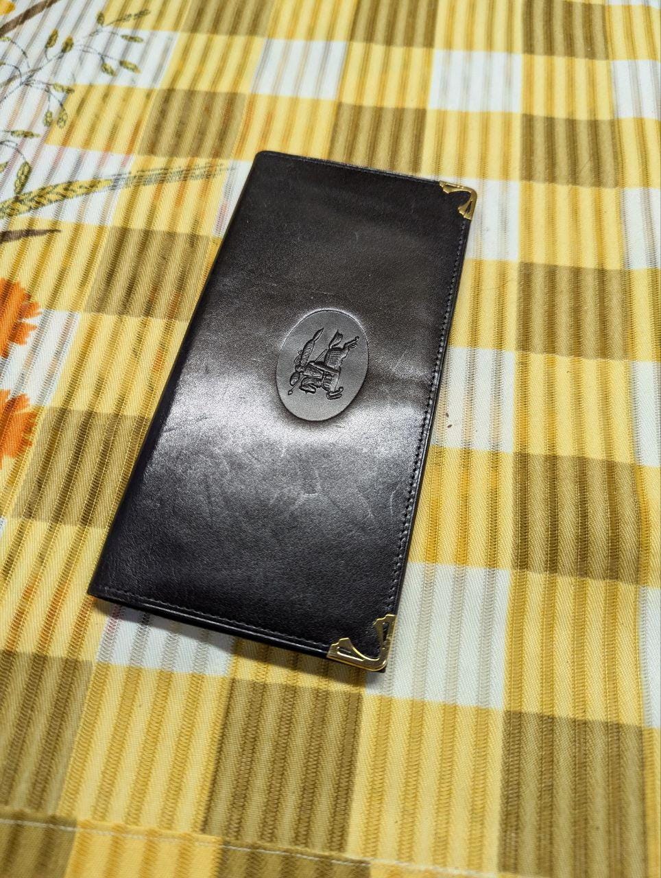 Vintage Pre-Owned Burberrys Long Leather Wallet Black Checkbook Wallet Slim Designer Wallet Authentic