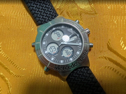 Rare Vintage Pre-Owned Mercedes Benz Ana Digi Quartz Watch 40mm Working Chronograph Style Dual Display Wristwatch