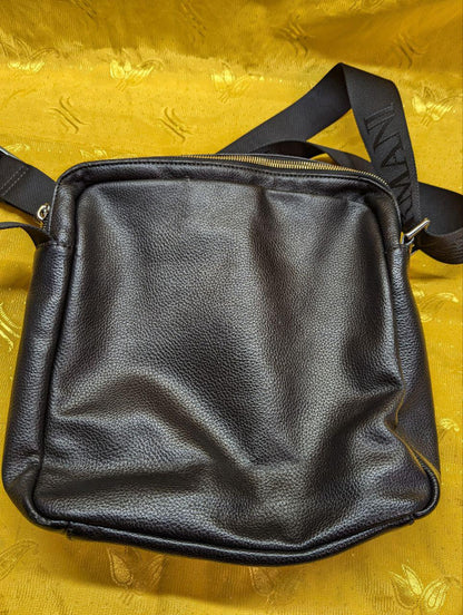 Pre-Owned EMPORIO ARMANI Shoulder Bag Leather Black Men's