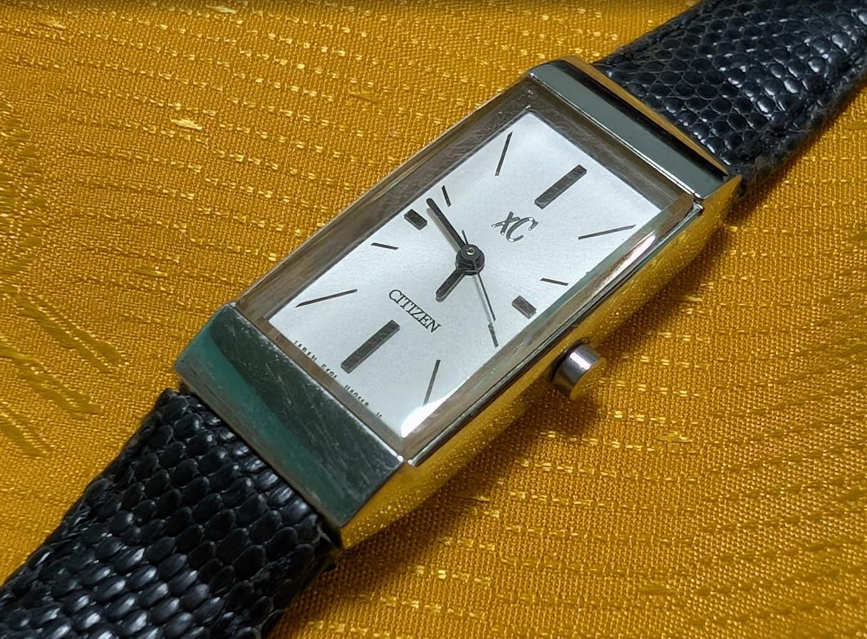 Pre-Owned Premium Citizen XC 5431-H23214 Womens Luxury Tank Watch 15mm Elegant Japan Watch Leather Strap