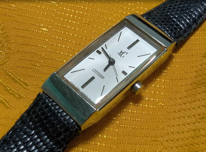Pre-Owned Premium Citizen XC 5431-H23214 Womens Luxury Tank Watch 15mm Elegant Japan Watch Leather Strap
