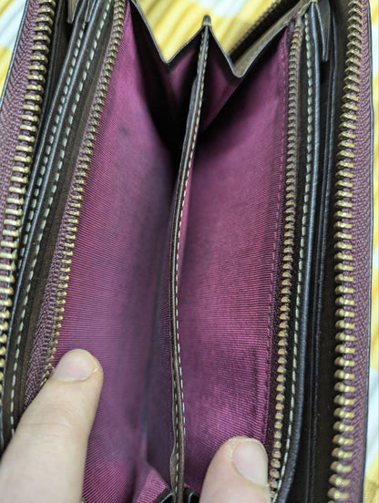 Pre-Owned Ausonia Long Wallet Round Zipper English Bridle Italian Leather Black