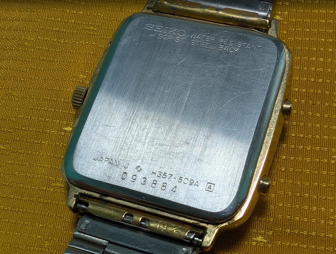 RARE Vintage Pre-Owned Seiko H357-509A Ana-Digi Quartz Watch, 30mm Square Case, Digital Display, New Battery, Working Video, Rare Japan Retro Gift