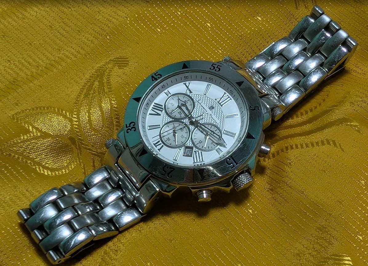 Rare Salvatore Marra SM7019 Chronograph Watch 45mm Vintage Pre-Owned Quartz Date Stainless Steel Bracelet Mens Sport Watch Italy .New Battery