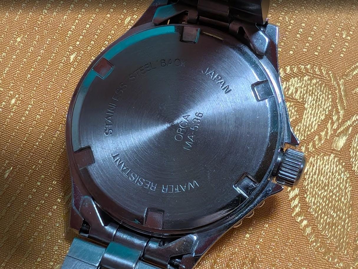 Vintage Pre-Owned ORCA MA-536 Diver Style Watch 20BAR Water Resistant Black Dial Stainless Steel Working 32mm Japan