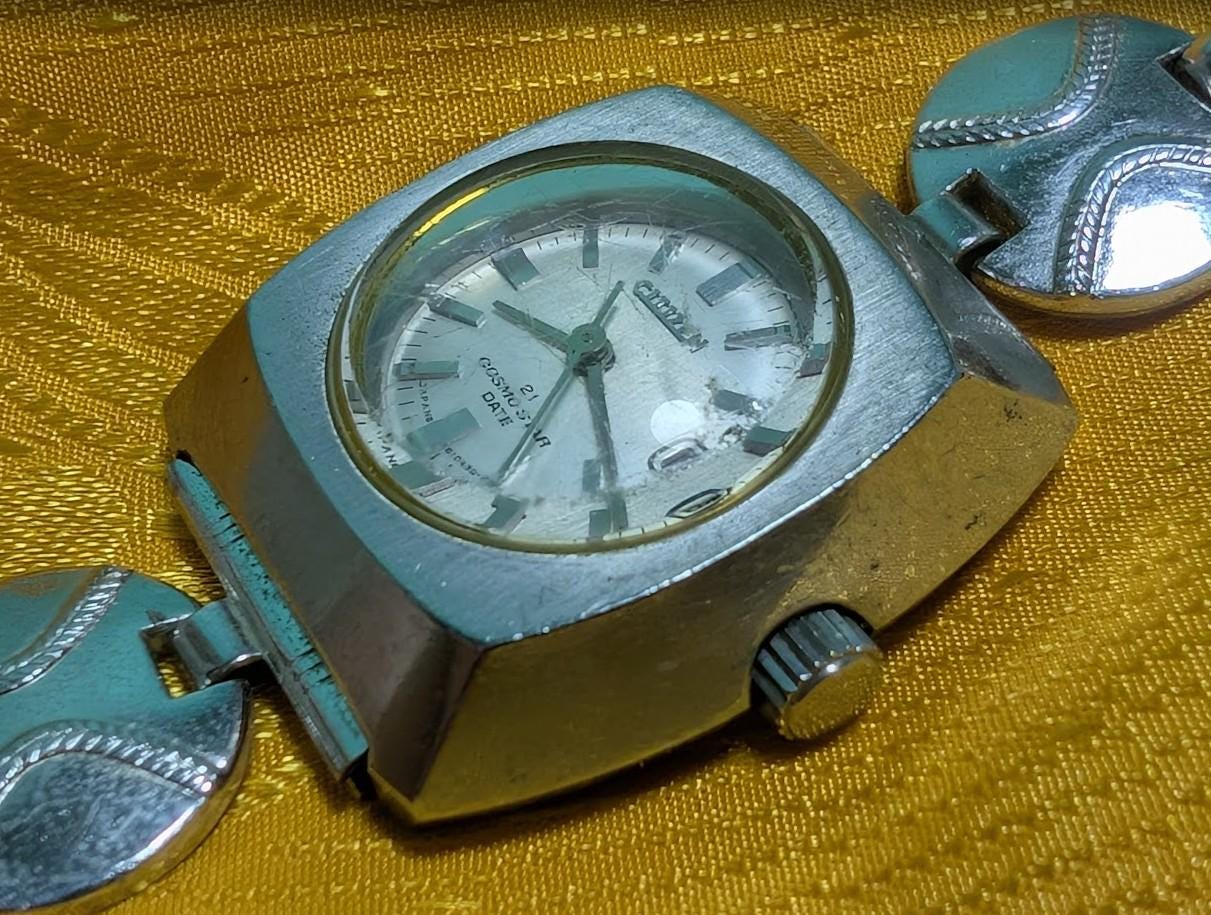 RARE VINTAGE Pre-Owned 1970s Citizen Cosmostar Vintage Women Watch 4 610199 Silver Tone Mechanical Japan Retro Dress Wristwatch Collectible.Case 28mm