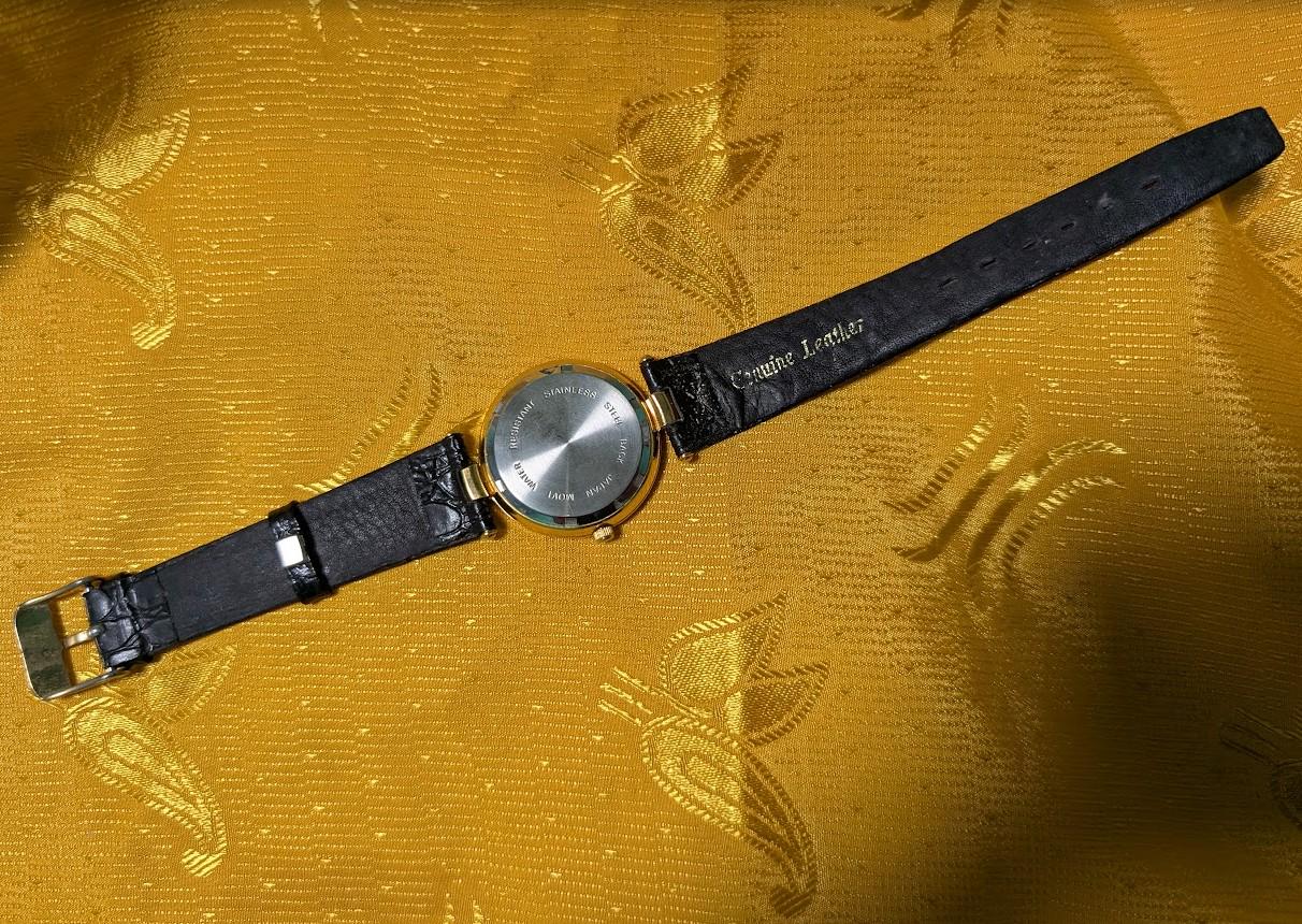 Vintage Pre-Owned Pearlight Quartz Watch 30mm Opal Mosaic Dial Roman Numerals Black Leather Strap Japan Movt. New Battery