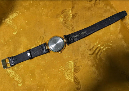 Vintage Pre-Owned Pearlight Quartz Watch 30mm Opal Mosaic Dial Roman Numerals Black Leather Strap Japan Movt. New Battery