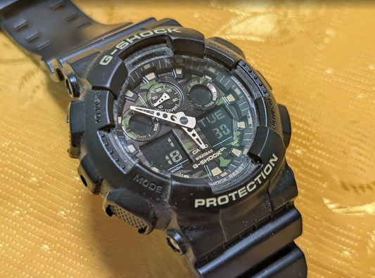 Vintage Pre-Owned Casio G-Shock GA-100CF Camouflage Dial Military Watch 50mm Ana Digi New Battery Black .New battery