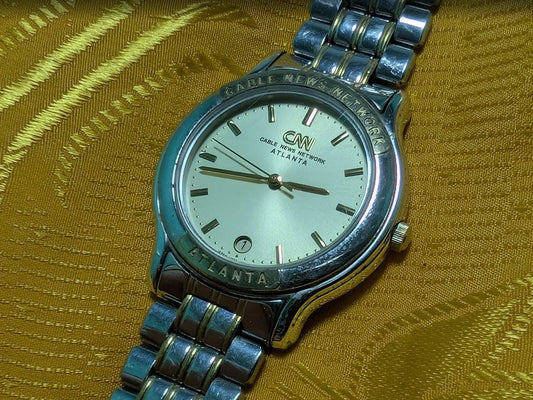 Vintage Pre-Owned CNN Atlanta Watch 32mm Quartz Japan Movement Stainless Steel Bracelet Working Rare Promo Watch