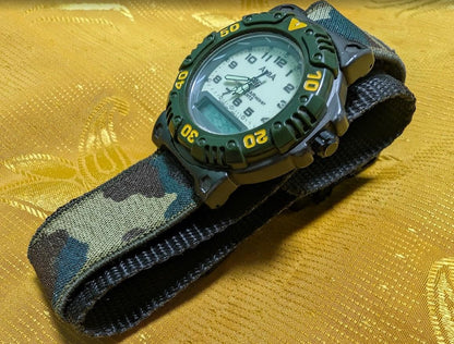 Rare Vintage Pre-Owned ALBA V041-6020 Ana Digi Military Watch 40mm Camo Strap Japan Rare Dual Display New Battery