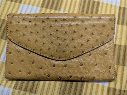 Vintage Pre-Owned Ostrich Leather Wallet Brown Long Wallet Italian Leather Wallet Envelope Wallet Womens Wallet