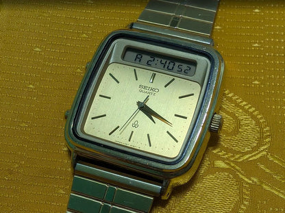RARE Vintage Pre-Owned Seiko H357-509A Ana-Digi Quartz Watch, 30mm Square Case, Digital Display, New Battery, Working Video, Rare Japan Retro Gift
