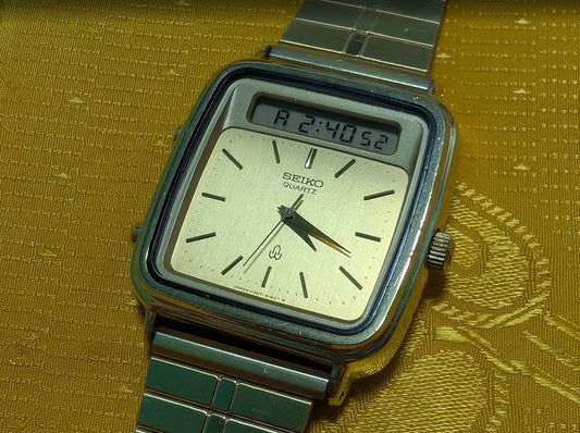 RARE Vintage Pre-Owned Seiko H357-509A Ana-Digi Quartz Watch, 30mm Square Case, Digital Display, New Battery, Working Video, Rare Japan Retro Gift