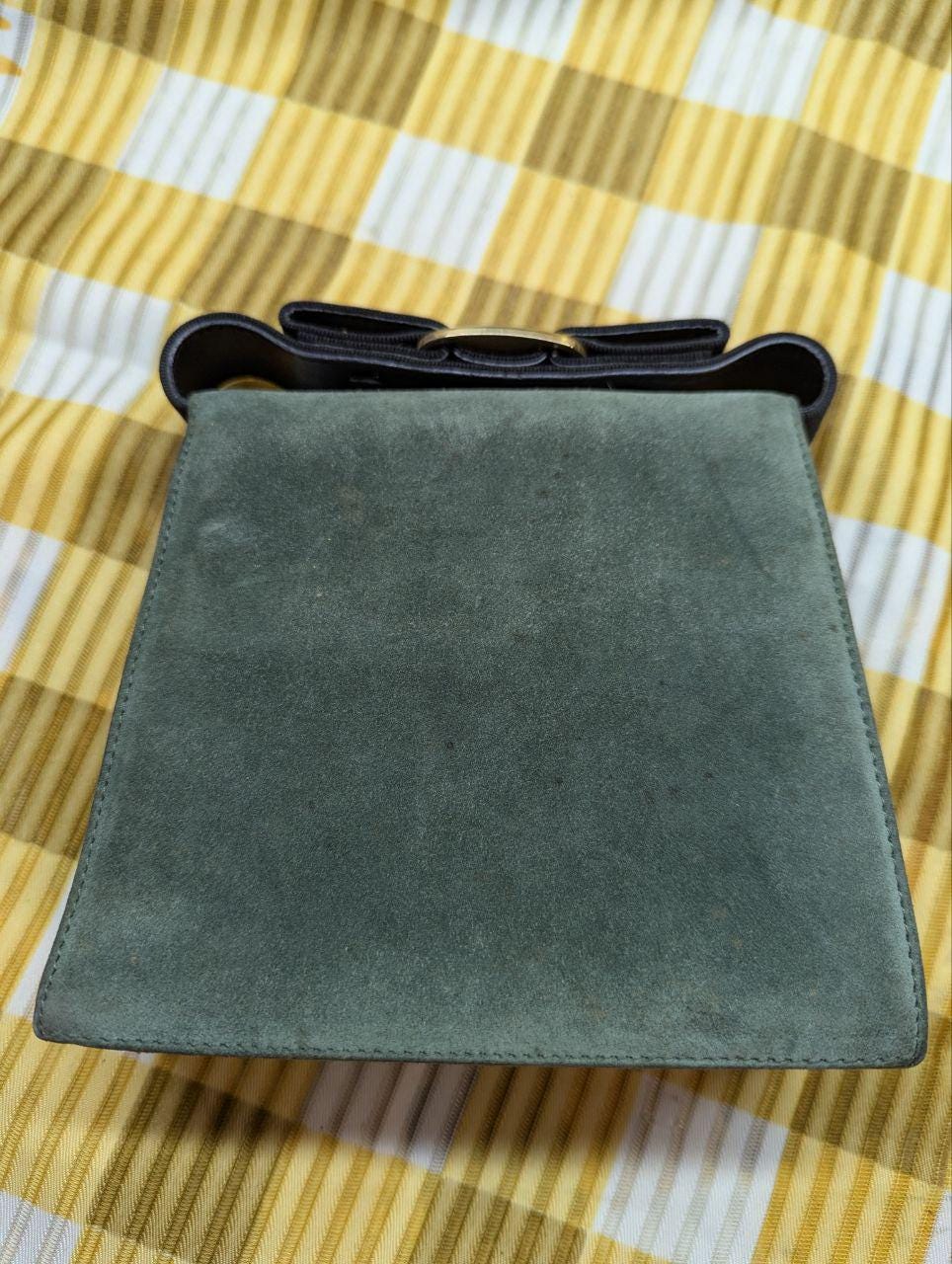 Salvatore Ferragamo Suede Mini Bag Green Vara Bow Crossbody Bag Vintage Pre-Owned Ferragamo Shoulder Bag Made In Italy
