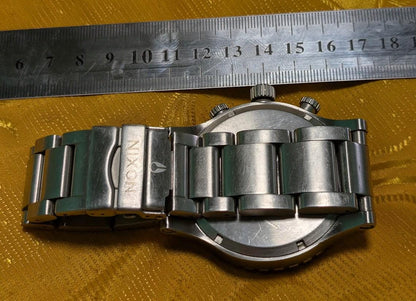 Pre-Owned Rare Nixon The 51-30 Chrono K14 300M Oversized Diver Watch 50mm White Dial Stainless Steel Japan Movement Working
